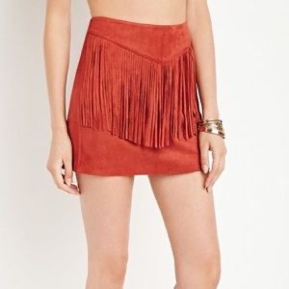 Forever 21 Faux Suede Fringe Skirt - Picture 2 of 7